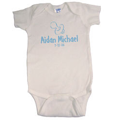 New Baby Boy Pacifier Blue Personalized Blue/White Infant Onesie